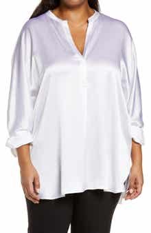 Vince Band Collar Silk Tunic Blouse