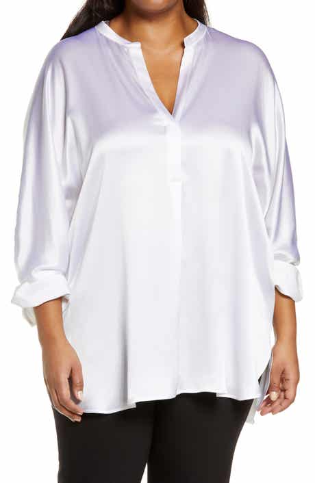 Vince Band Collar Silk Tunic Blouse