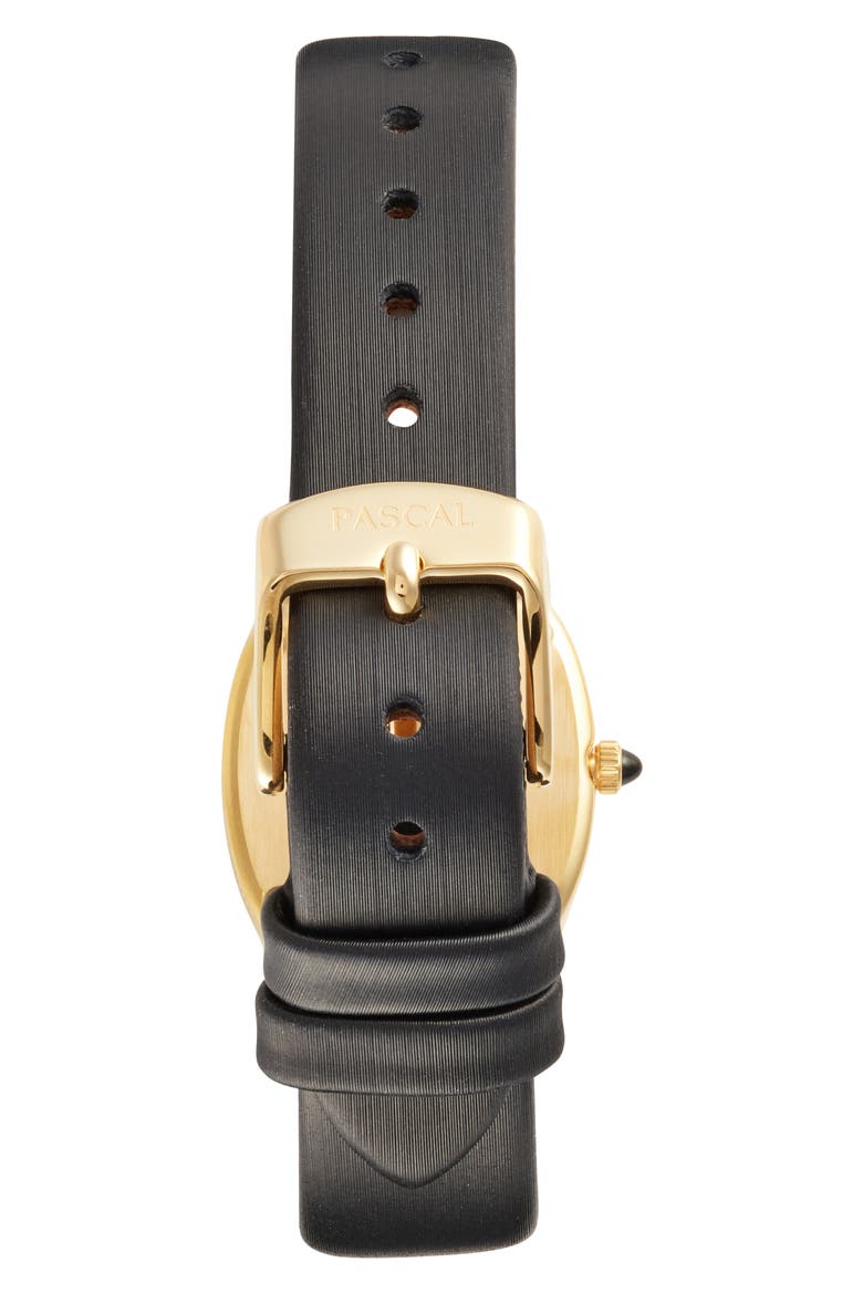 Oval Halo Lab Grown Diamond & Lab Grown Emerald Leather Strap Watch, 24mm x 30mm, Alternate, color, GREENERY CROWN