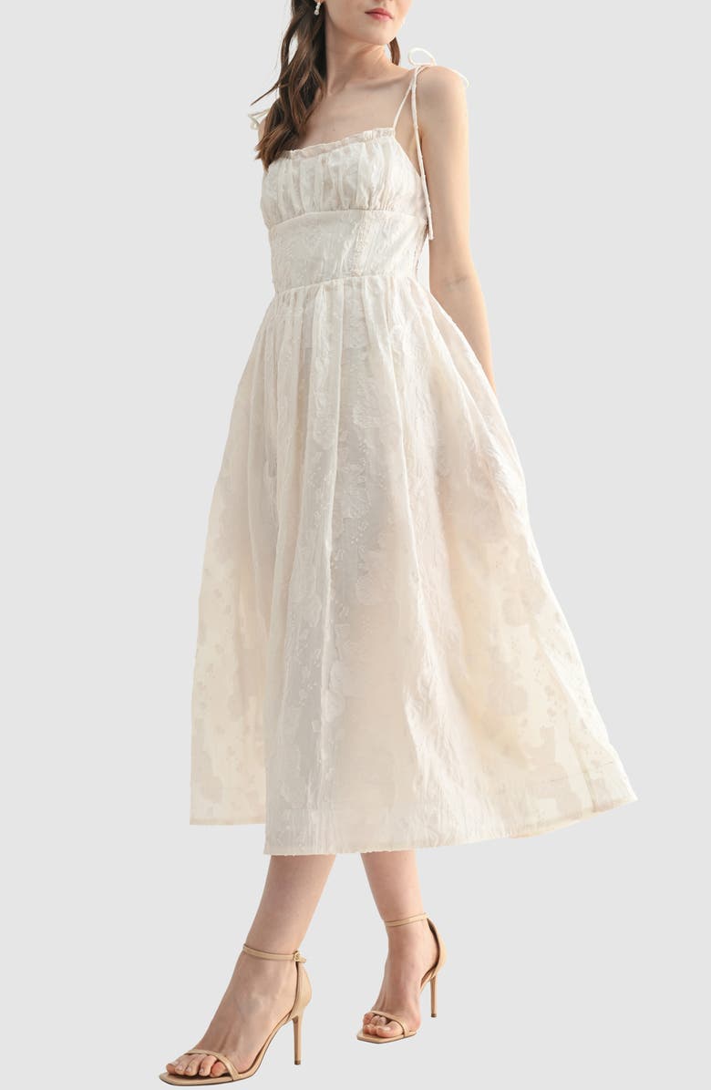 Lush Floral Textured Midi Dress, Alternate, color, Cream