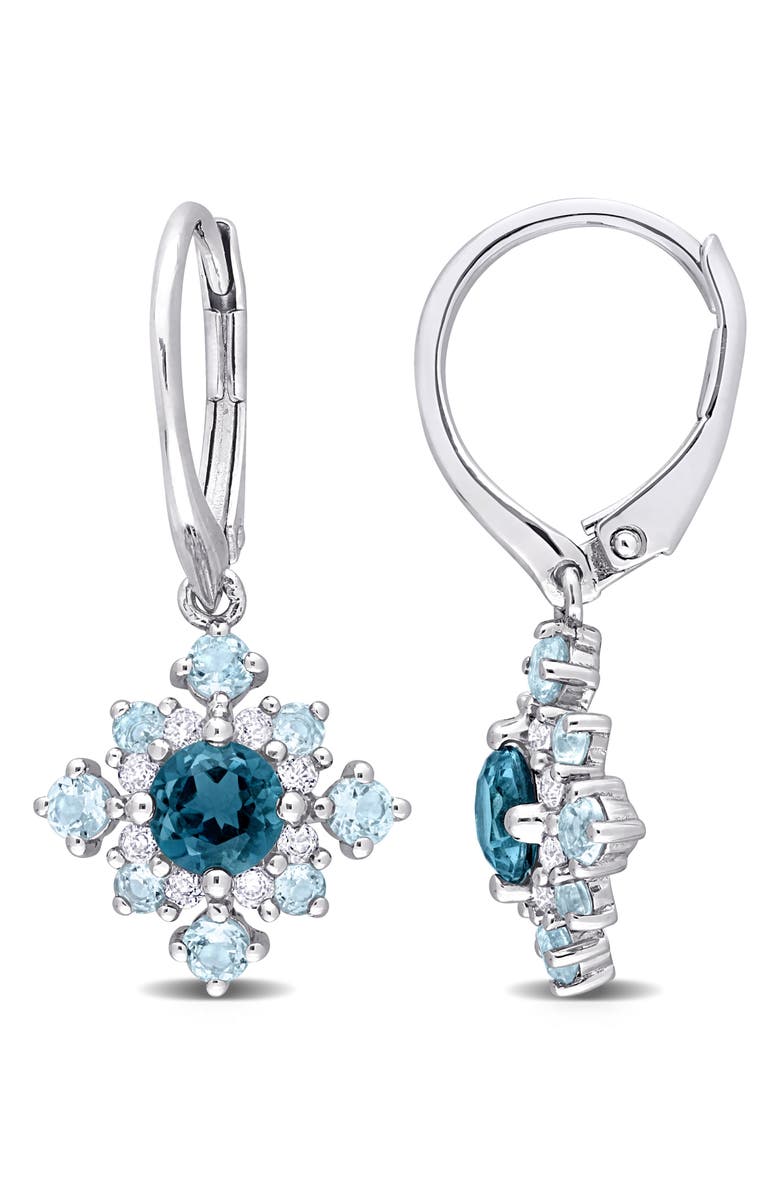 DELMAR London Blue Topaz & White Topaz Drop Earrings, Main, color, Blue