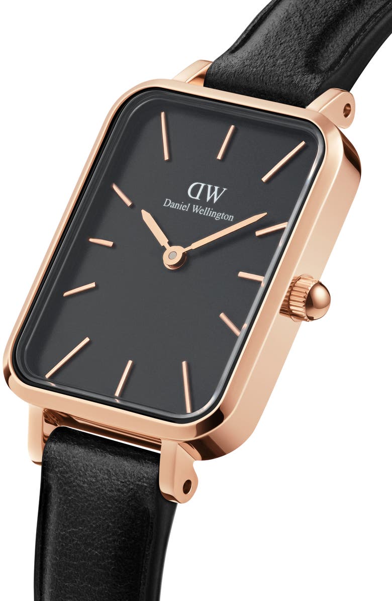 Daniel Wellington Quadro Sheffield Leather Strap Watch, 20mm x 26mm, Alternate, color, Rose Gold/Black