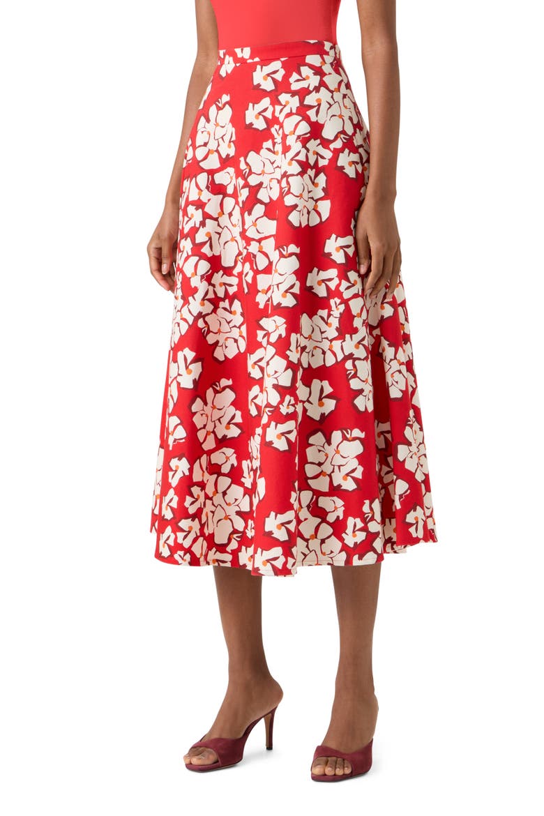 Papercut Flower Stretch Denim Midi Skirt, Alternate, color, RED-CREAM