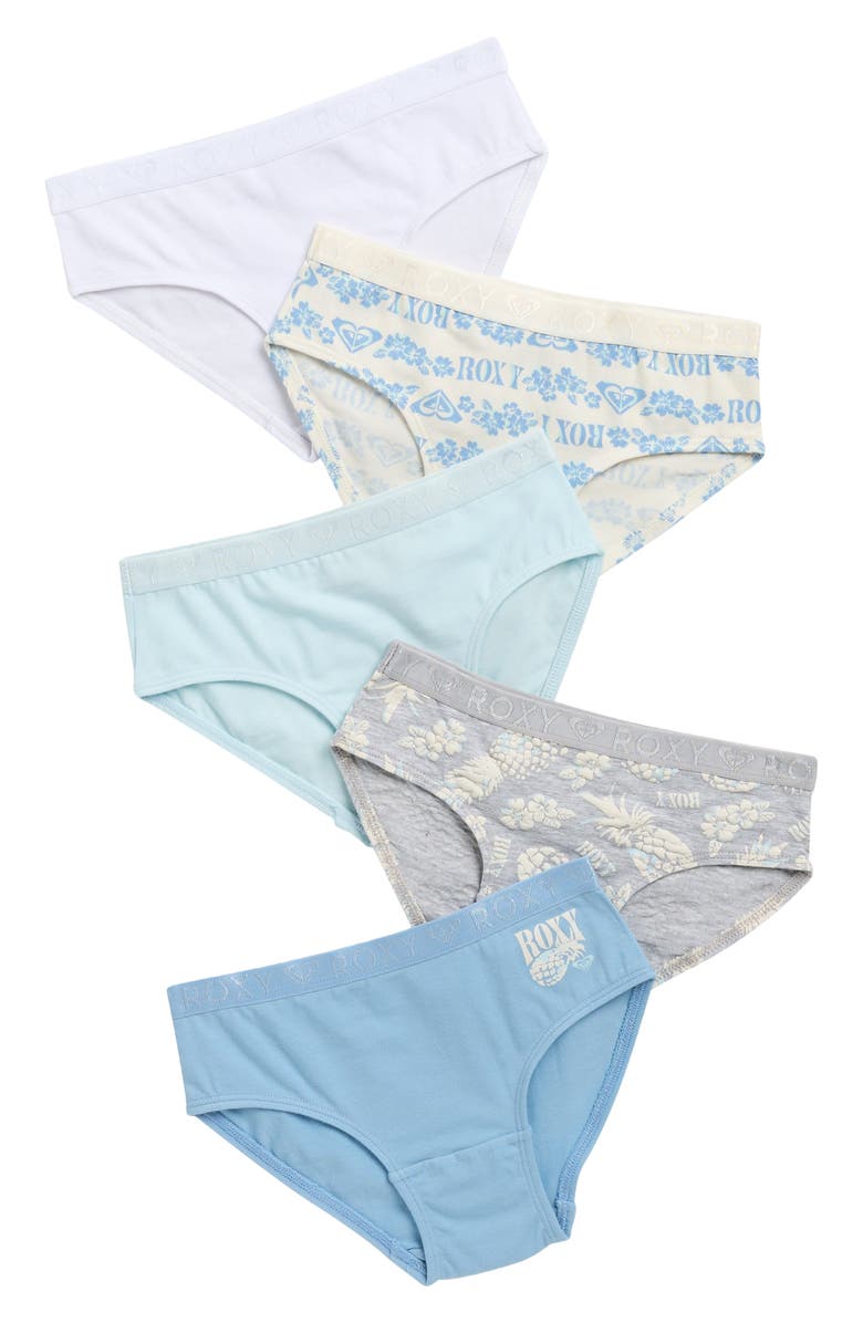 Roxy Kids' 5-Pack Stretch Cotton Bikini Briefs, Main, color, White Swan Floral