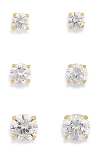 Nordstrom Rack Set Of 3 Cz Stud Earrings In Gold
