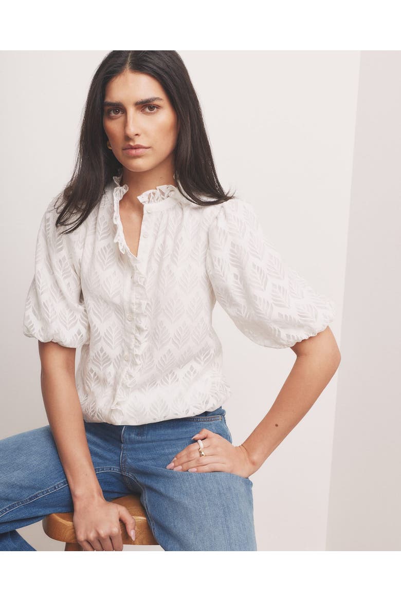 Jacquard Ruffle Blouse, Alternate, color, White