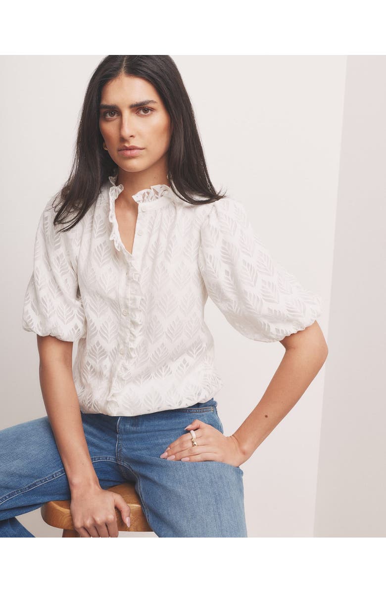 MINT VELVET Jacquard Ruffle Blouse, Alternate, color, White
