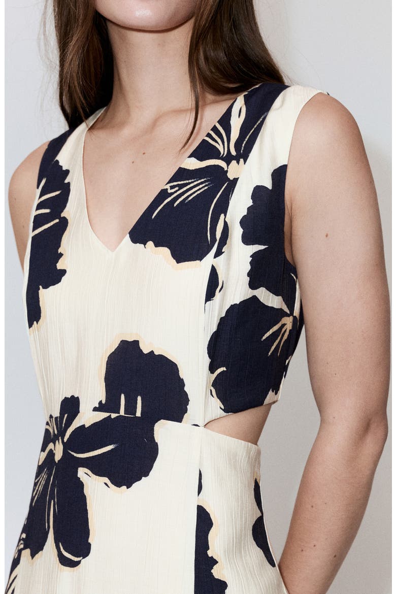 Floral Print Cutout Sleeveless Maxi Dress, Alternate, color, ECRU