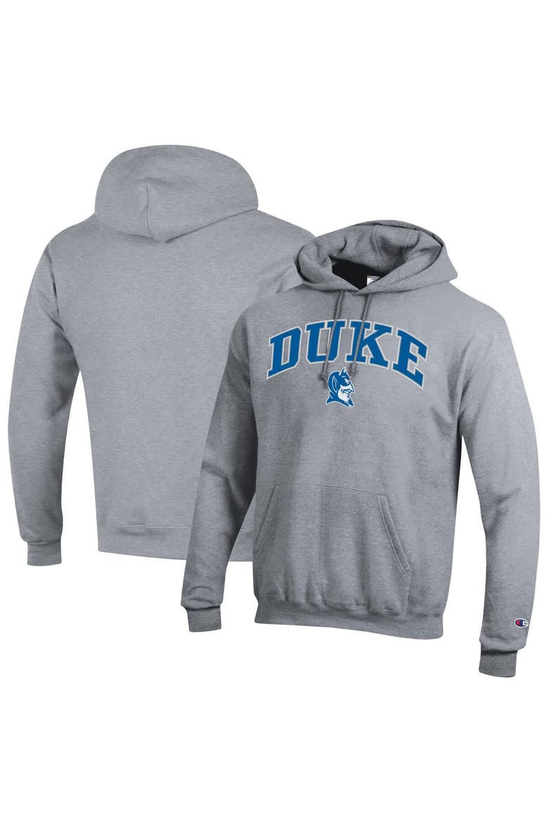 Men's Champion  Heather Gray Duke Blue Devils Arch Over Logo Pullover Hoodie, Alternate, color, Heather Gray