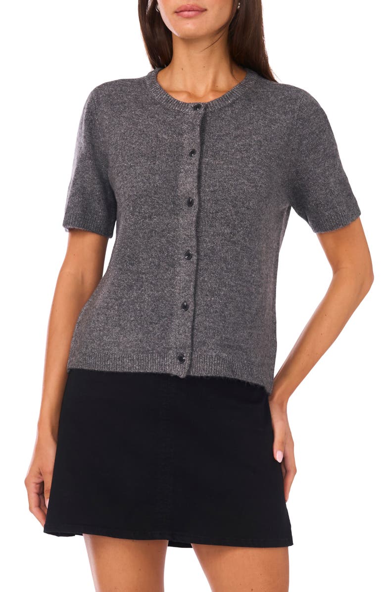 Vince Camuto Short Sleeve Cardigan, Main, color, Medium Heather Grey