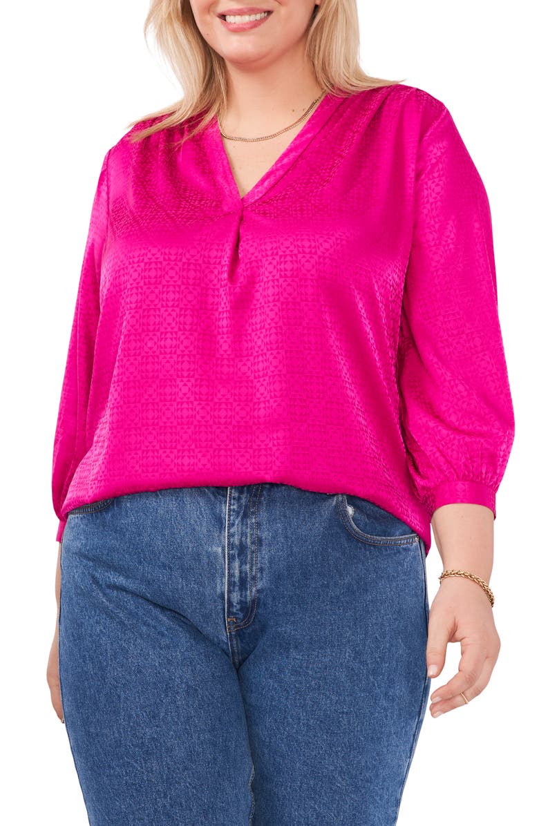 Vince Camuto V-Neck Jacquard Blouse, Main, color, 