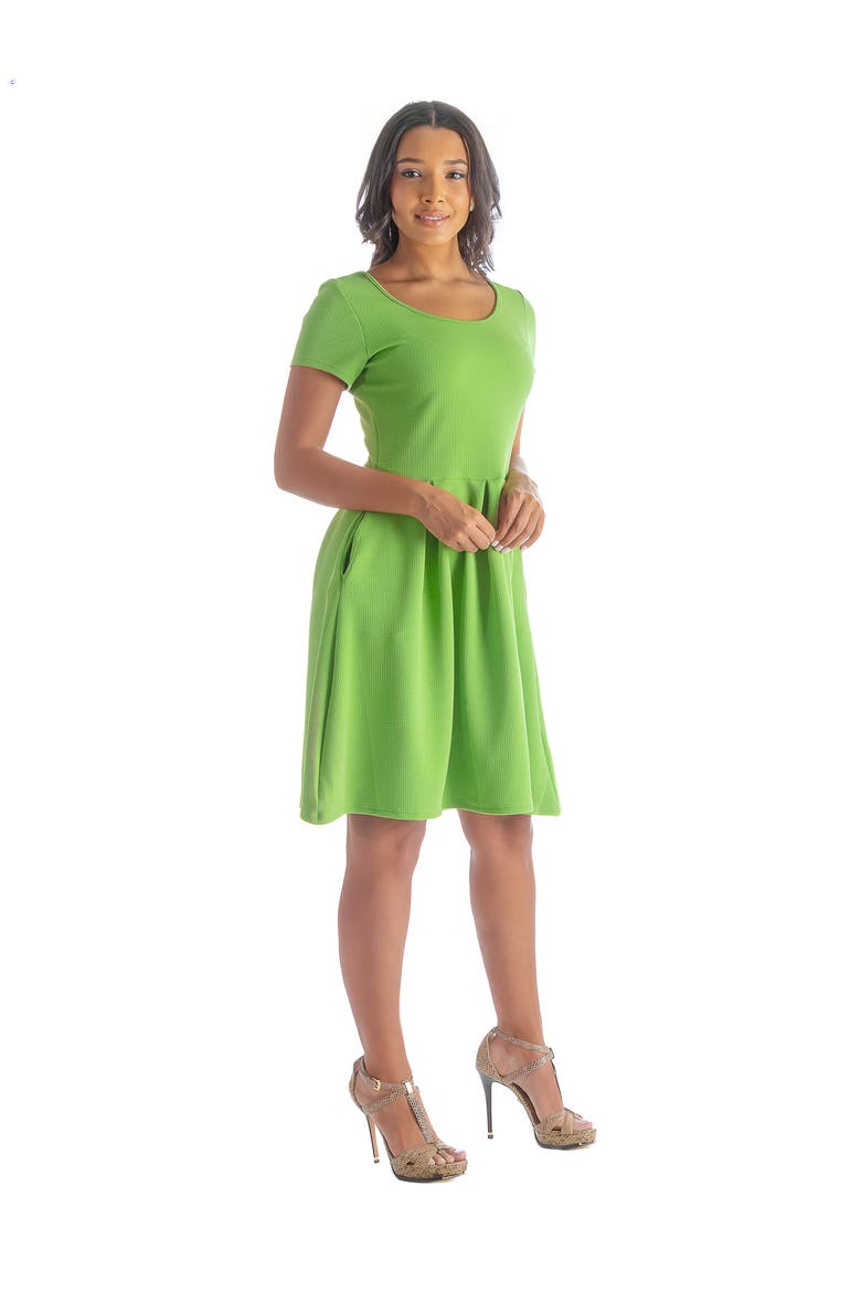 Scoop Neck Knee Length Pleated Pocket Dress, Alternate, color, Kiwi