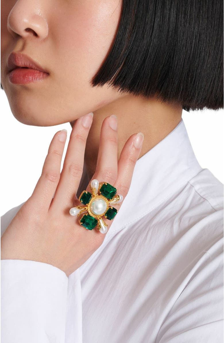 Balmain Baroque Bead And Crystal Ring, Alternate, color, 