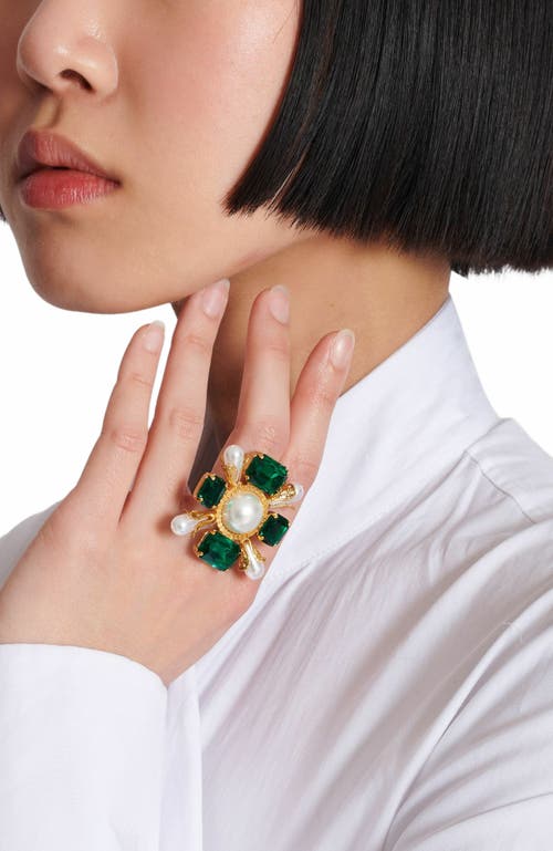 Balmain Baroque Bead And Crystal Ring In Gold