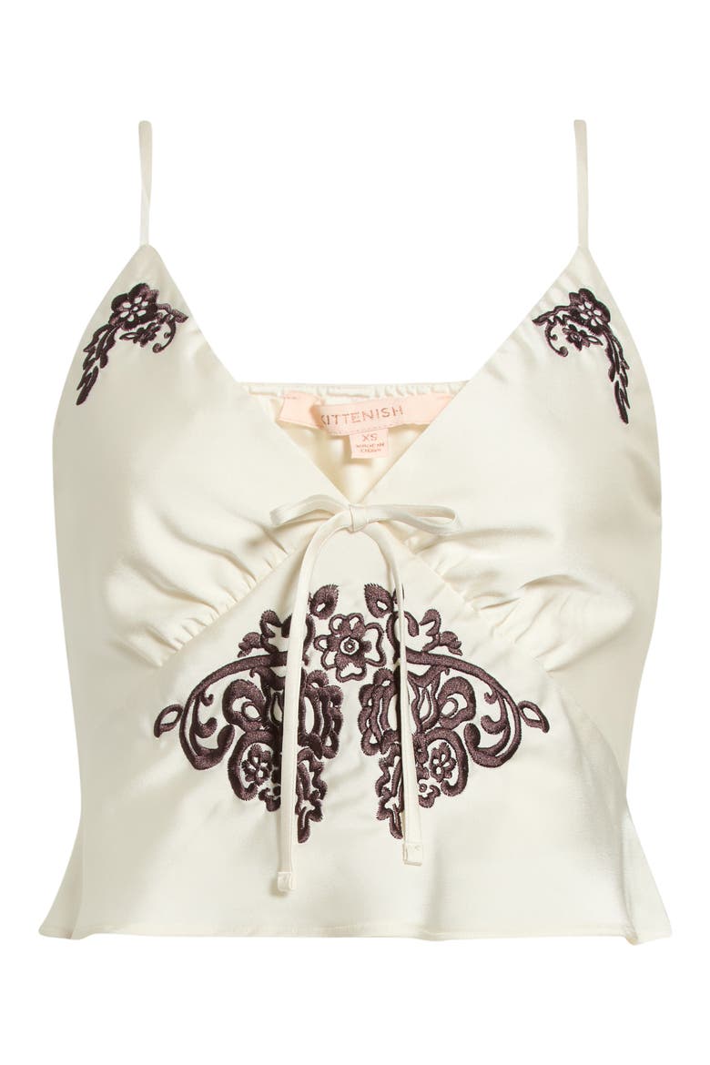 Embroidered Crop Satin Babydoll Camisole, Alternate, color, EGRET