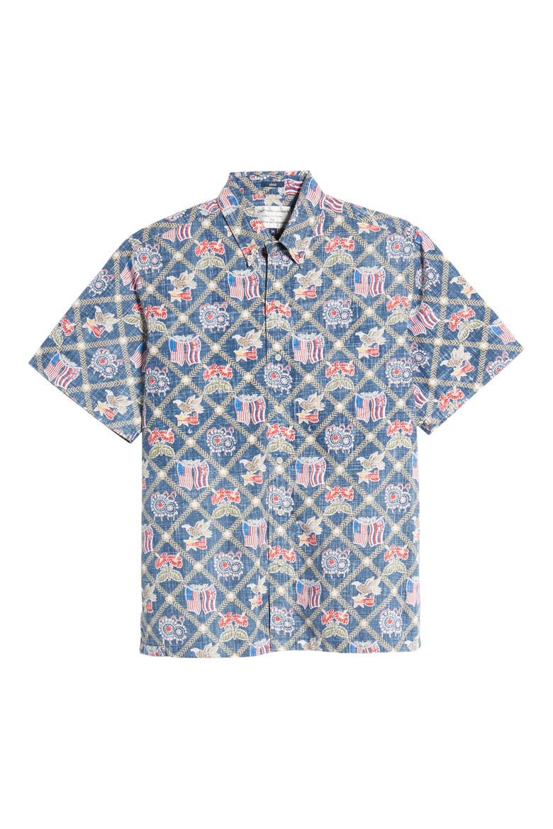 Summer Commemorative 2020 Short Sleeve Button-Down Shirt, Alternate, color, DRESS BLUE