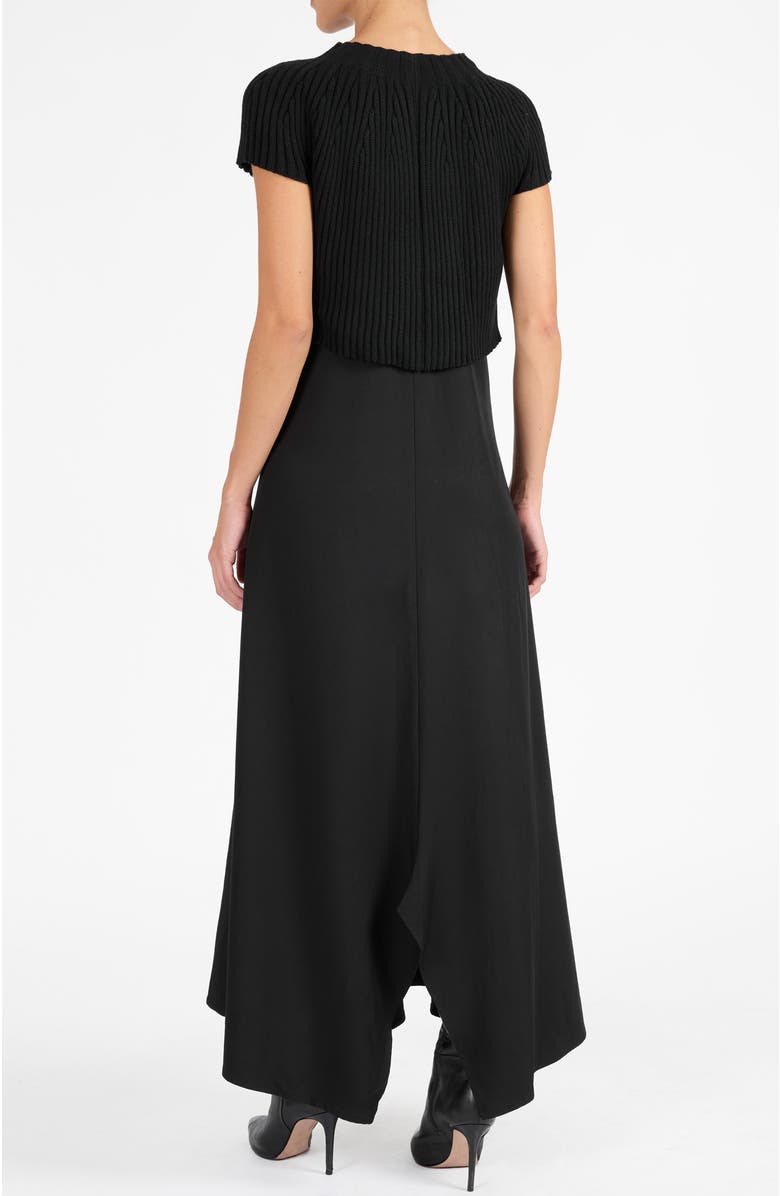 Santorelli Johanna Mix Media Cap Sleeve Midi Dress, Alternate, color, Black