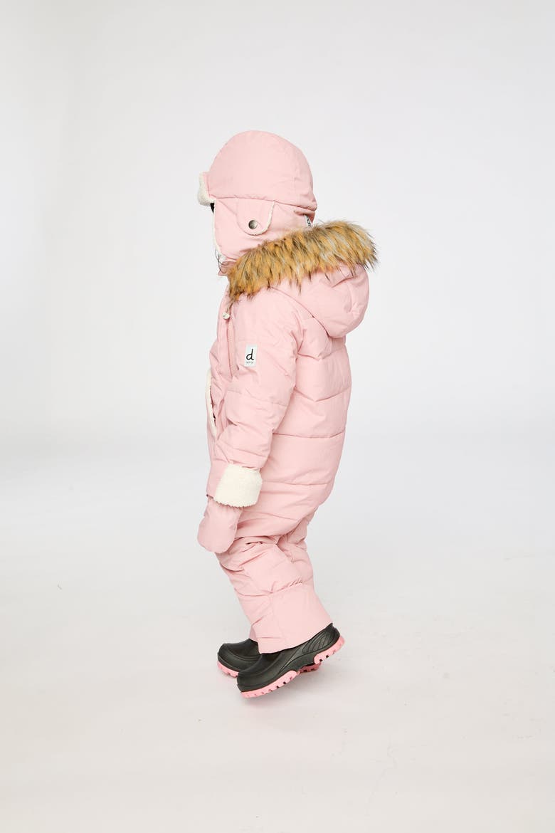Girl Snug Fleece Neckwarmer One Piece Snowsuit, Alternate, color, Pale Dusty Pink