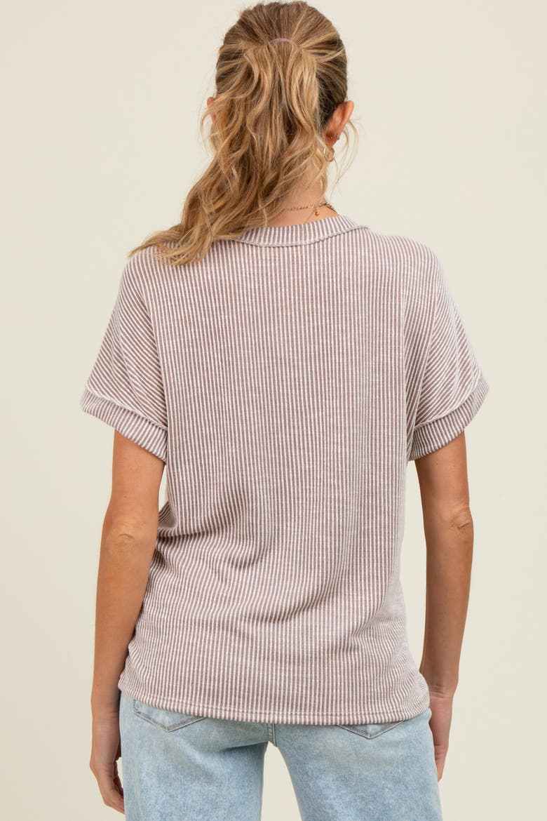 Ribbed Exposed Seam Short Sleeve Top, Alternate, color, Taupe