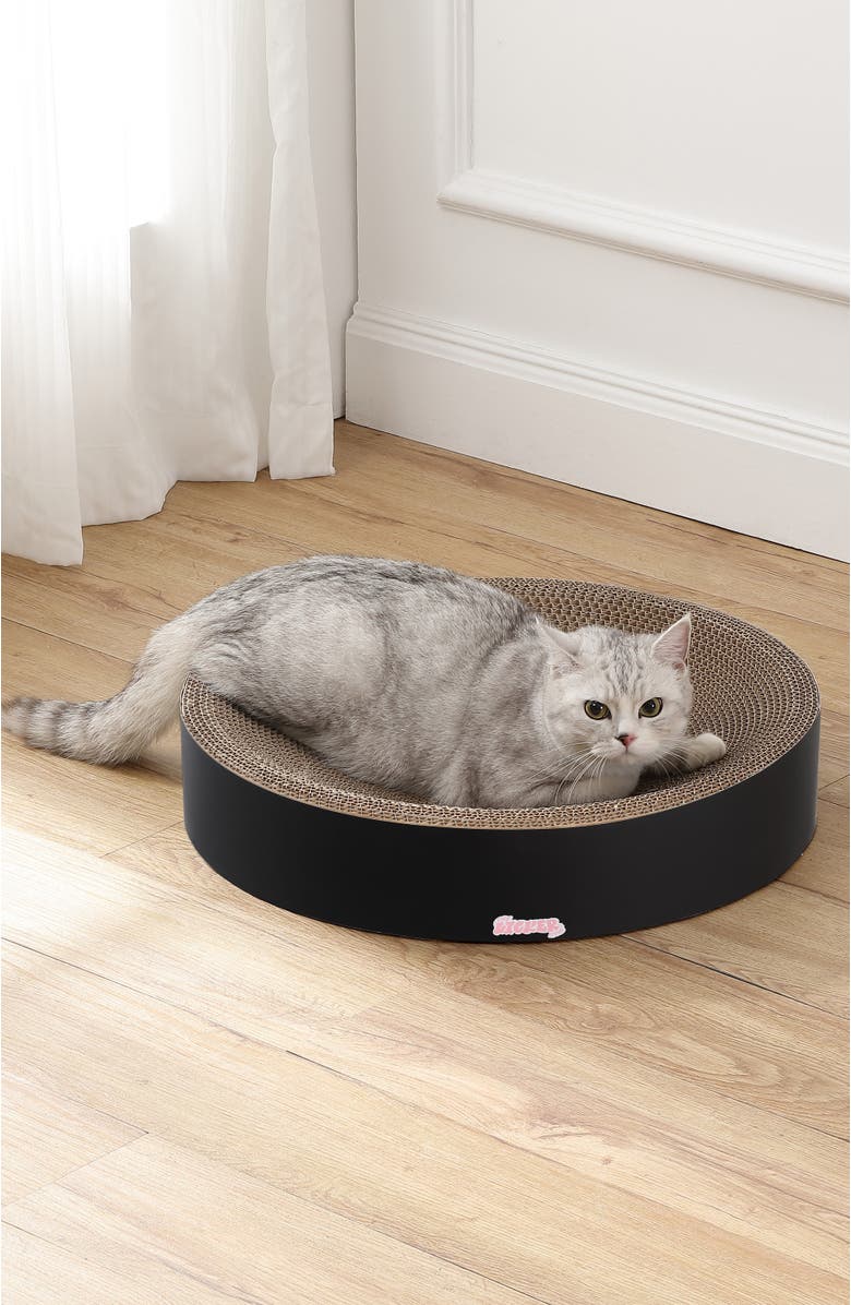 The Licker Store Nelson 20.13" Modern Cardboard Round Bowl Cat Scratcher with Catnip, Alternate, color, Black