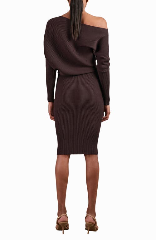 Reiss Lara Off The Shoulder Long Sleeve Sweater Dress In Brown