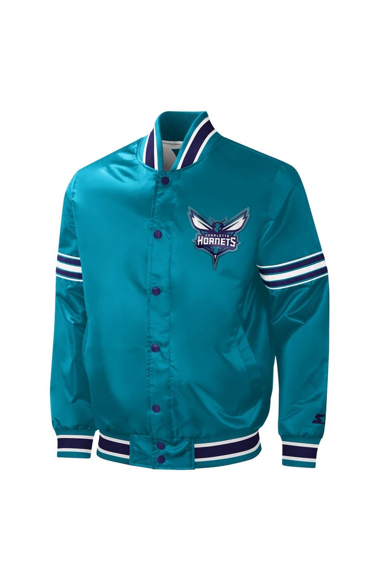 STARTER Men's Starter Teal Charlotte Hornets Slider Satin Full-Snap Varsity Jacket, Alternate, color,