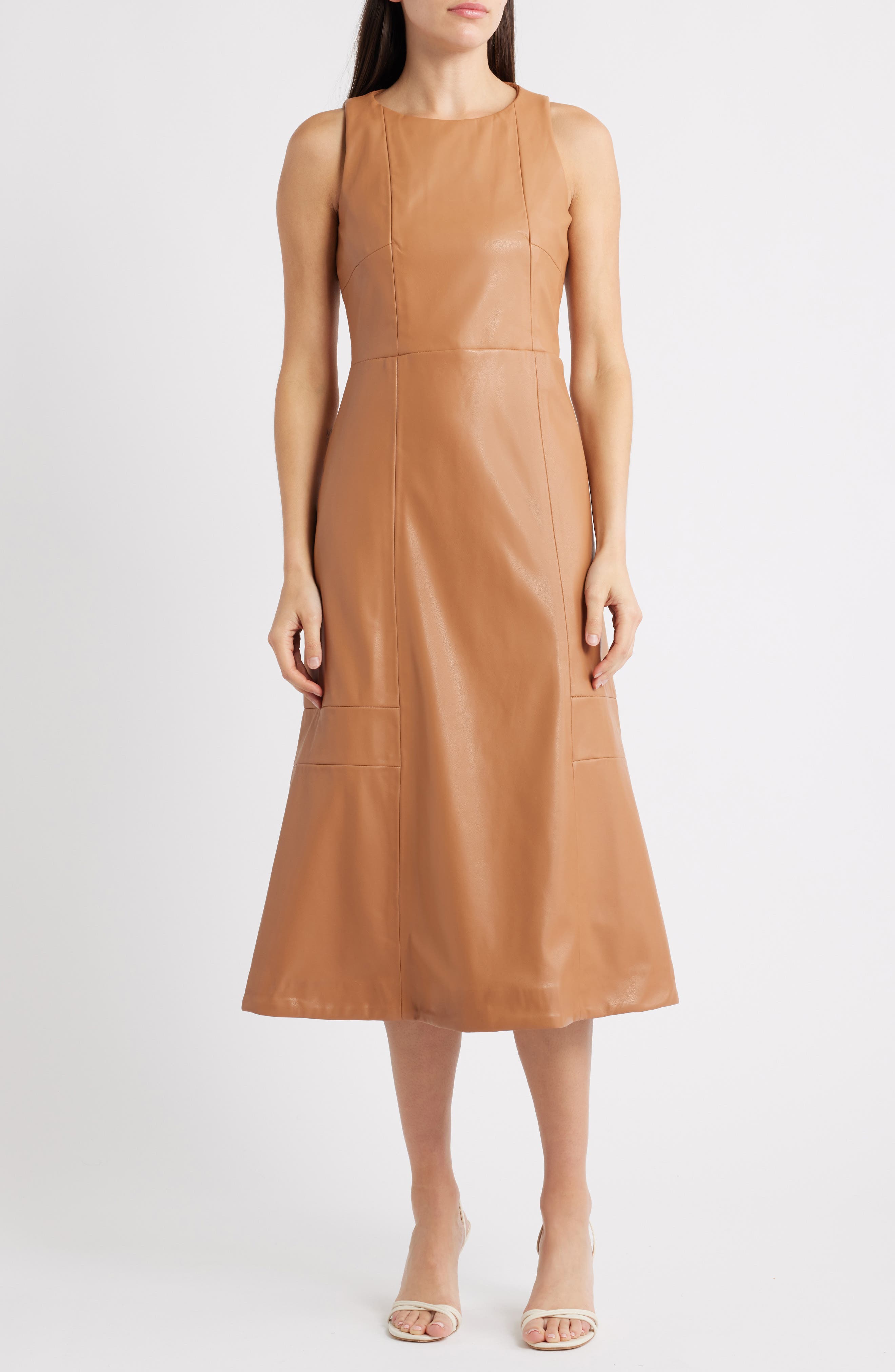 Halogen® Structured Faux Leather Midi Dress