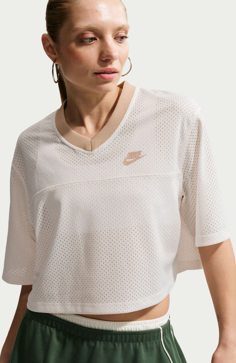 Nike Oversize Heritage Crop Mesh Jersey, Alternate, color, Sail/ Linen/ Linen