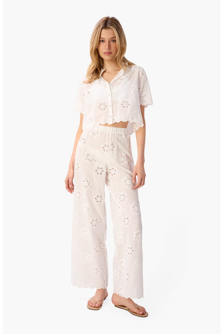 Xana Floral Embroidery Woven Crop Top, Alternate, color, MACADAMIA