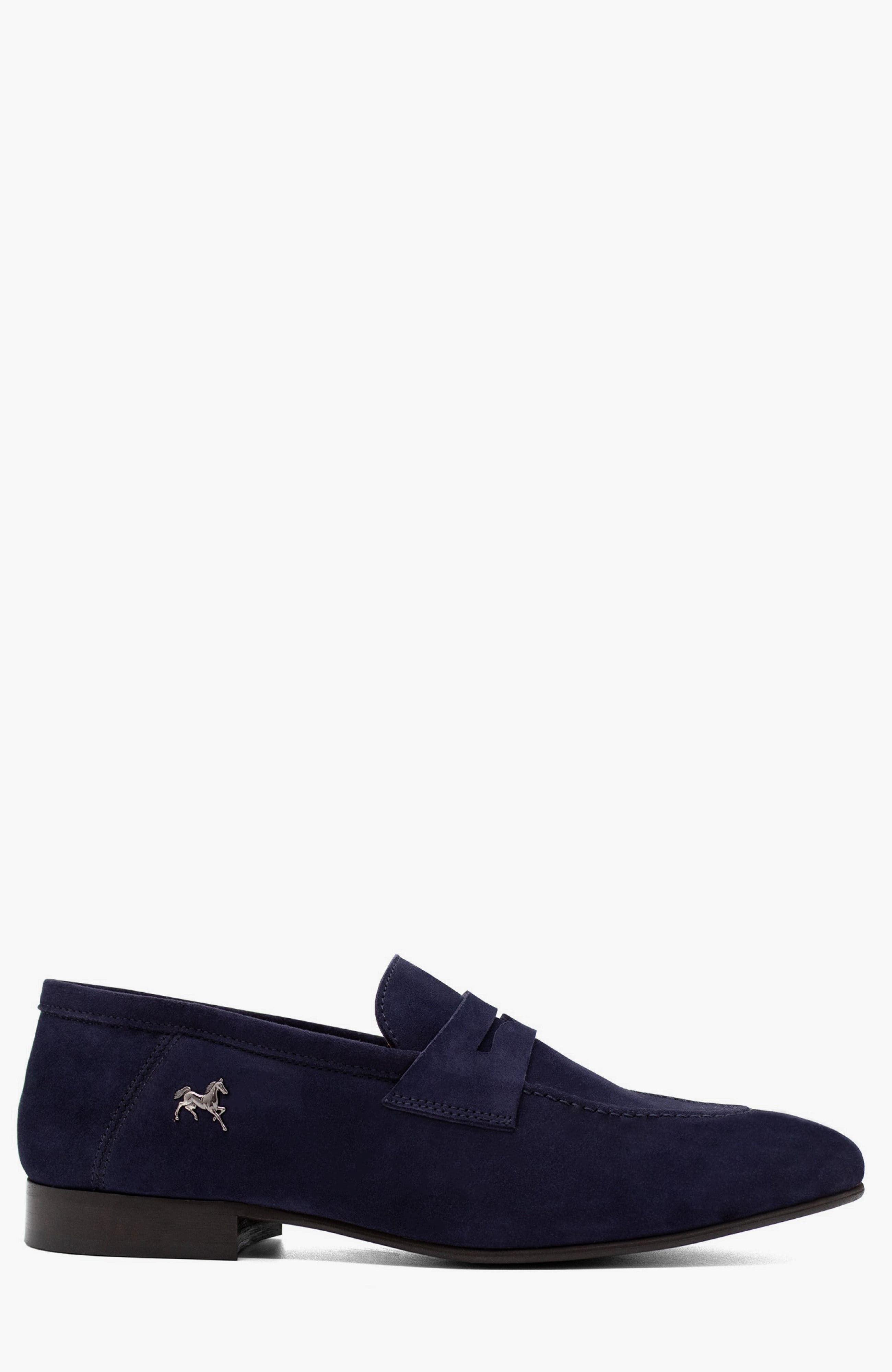 Gentleman Pointed Toe Suede Loafers, Main, color, Navy