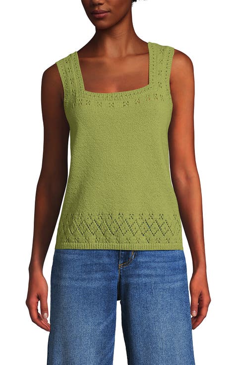 Pointelle Square Neck Tank Sweater