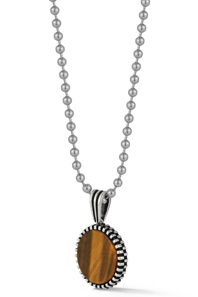 Men's Sterling Silver Oxidized Tiger's Eye Pendant Necklace, Alternate, color, SILVER