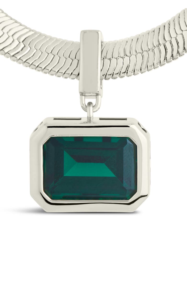 Sterling Forever Calder Cubic Zirconia Pendant Herringbone Chain Necklace, Alternate, color, Silver