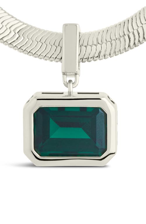 Sterling Forever Calder Cubic Zirconia Pendant Herringbone Chain Necklace In Silver