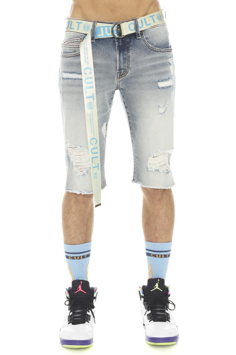 Rocker Belted Slim Fit Stretch Denim Shorts, Main, color, BLEACH