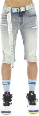 Cult of Individuality Rocker Belted Slim Fit Stretch Denim Shorts