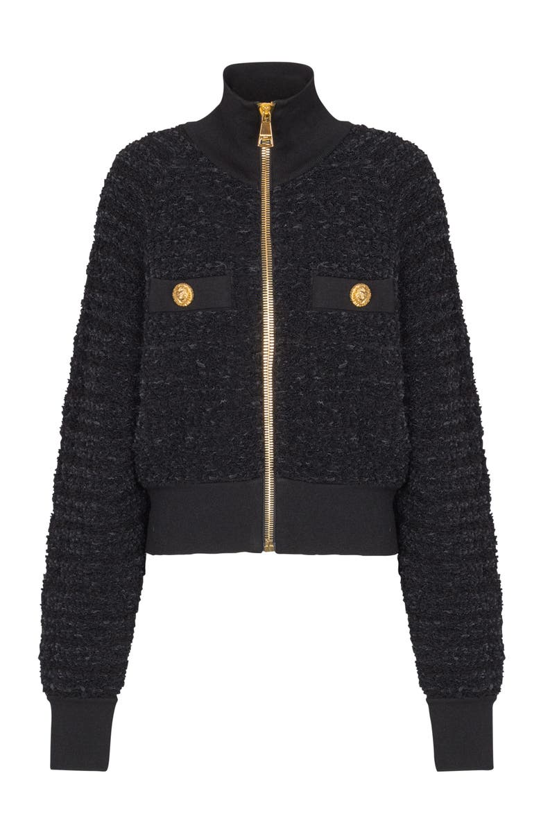 Balmain Tweed Bomber Jacket, Alternate, color, 