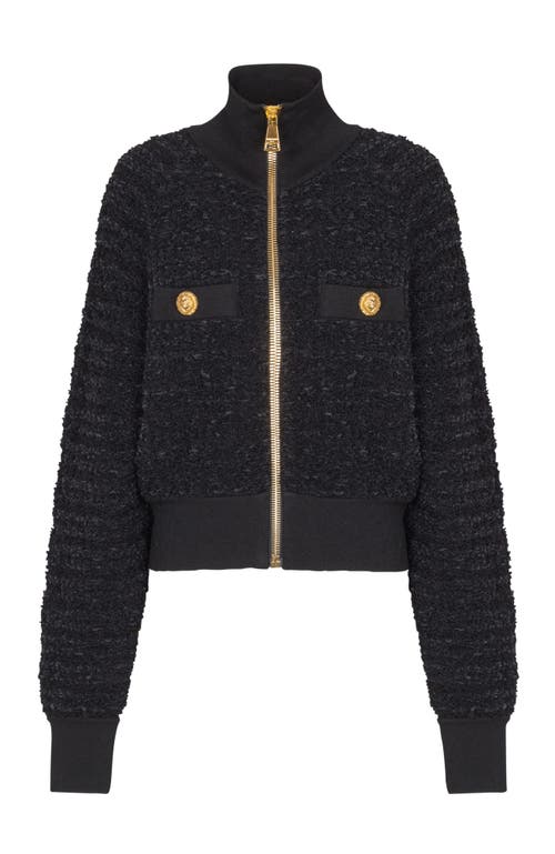 Balmain Tweed Bomber Jacket In Black