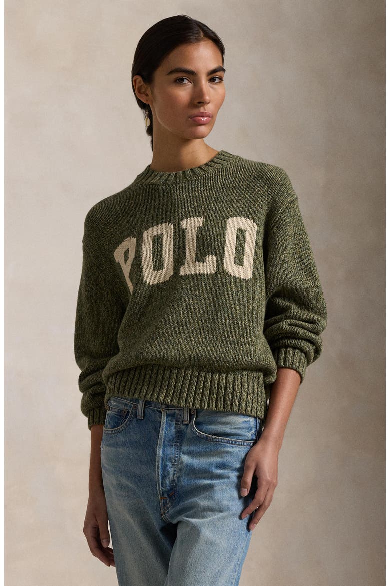 Logo Cotton Graphic Crewneck Sweater, Alternate, color, FIELD SAGE MARL