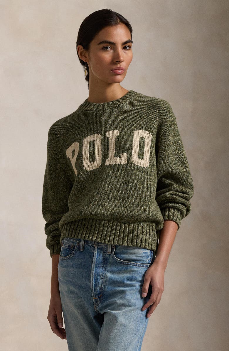 Polo Ralph Lauren Logo Cotton Graphic Crewneck Sweater, Alternate, color,