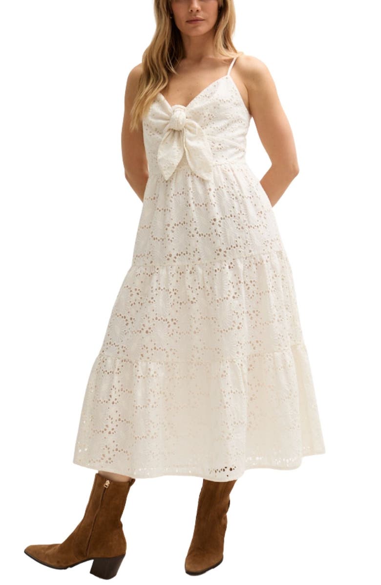 LILY AND LIONEL Onita Tiered Broderie Anglaise Midi Dress, Alternate, color, White