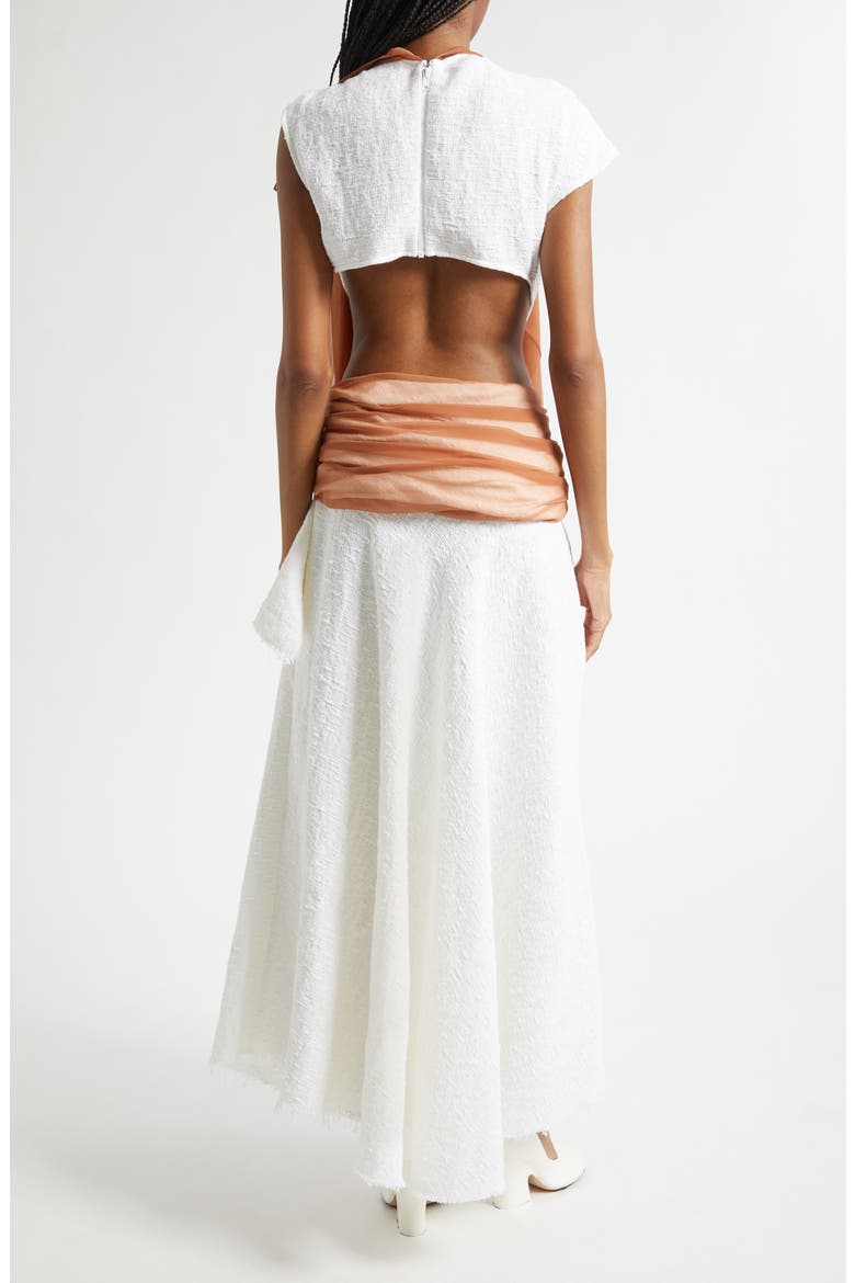 Mixed Media Cape Dress, Alternate, color, WHITE