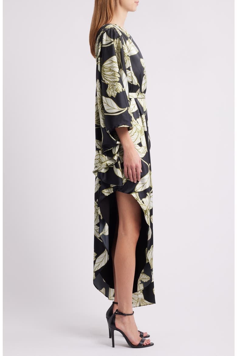 One-Shoulder Single Long Sleeve Cocktail Dress, Alternate, color, BLACK DRAMATIC VINING IRIS
