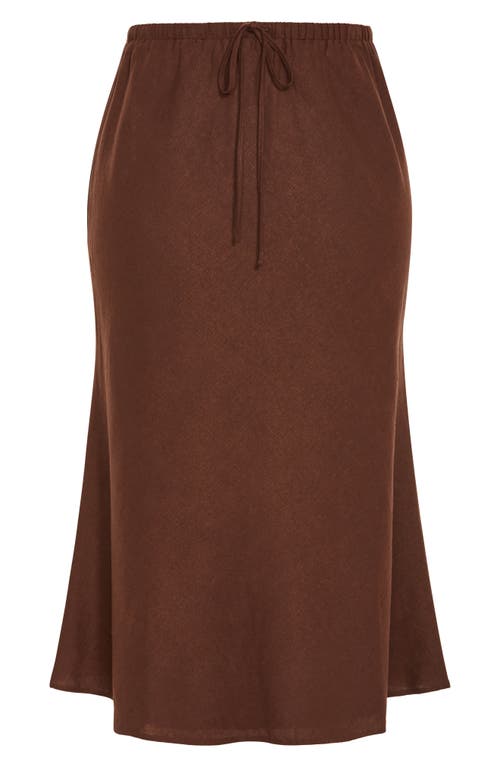 Shop City Chic Vivien Linen Blend Drawstring Skirt In Chocolate