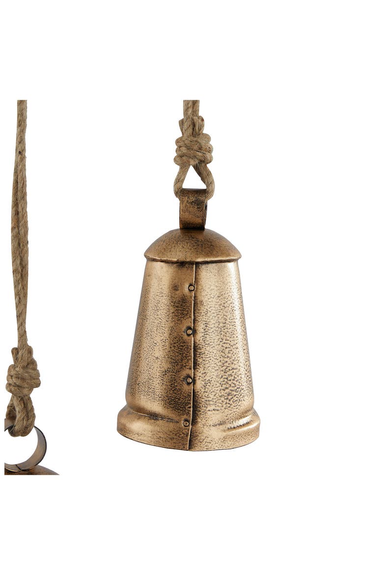Bronze Metal Indoor Outdoor Meditation Decorative Cow Bell with Jute Hanging Rope - Set of 3, Alternate, color, BRONZE