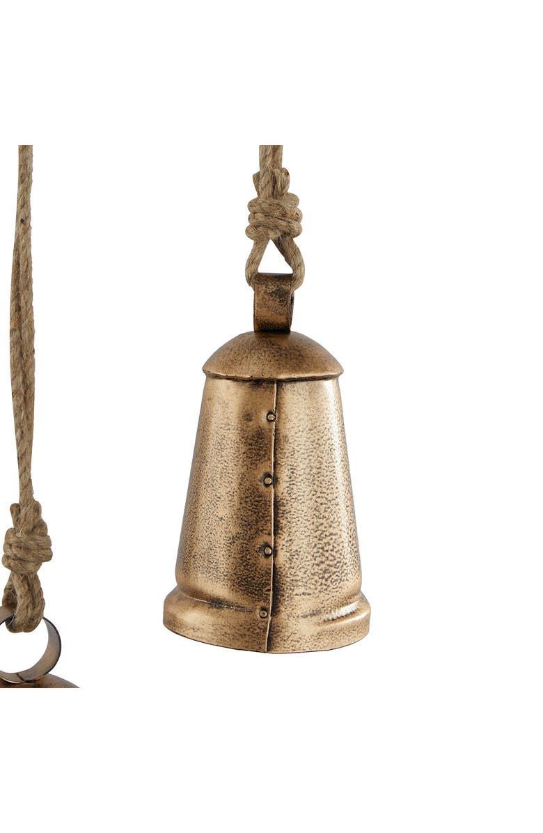 GINGER BIRCH STUDIO Bronze Metal Indoor Outdoor Meditation Decorative Cow Bell with Jute Hanging Rope - Set of 3, Alternate, color, Bronze
