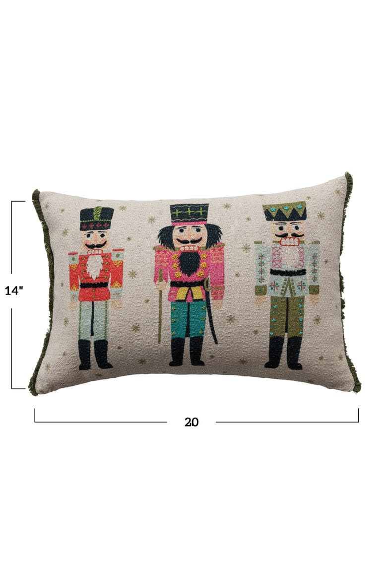 Cotton Slub Printed Lumbar Pillow with Nutcrackers, Beads and Eyelash Fringe, Alternate, color, Multicolor
