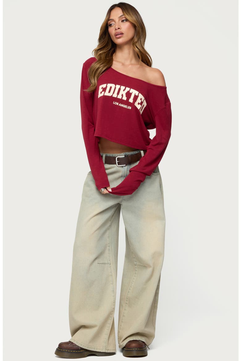 LA Babe Off the Shoulder Crop Graphic T-Shirt, Alternate, color, BURGUNDY