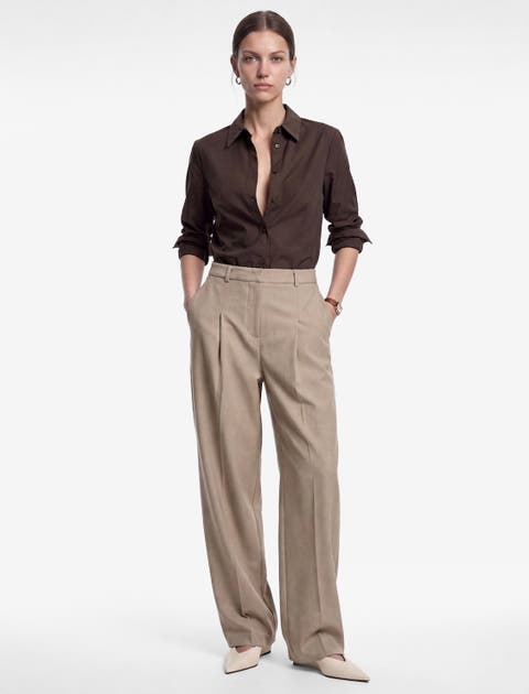 Pleated Wide Leg Tailored Barrel Pants