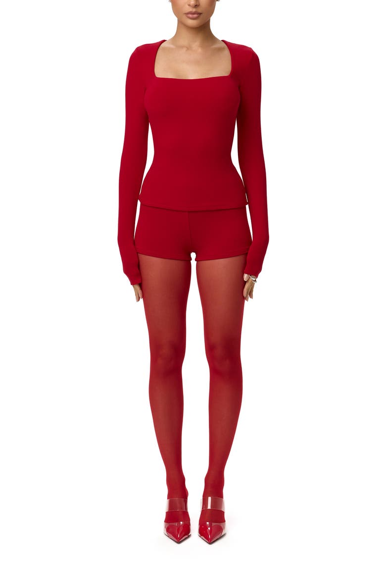 Square Neck Crop Top, Alternate, color, RED